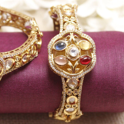 TRADITIONAL STONE & ZIRCON WITH CUTWORK KADA-YELLOW -kada