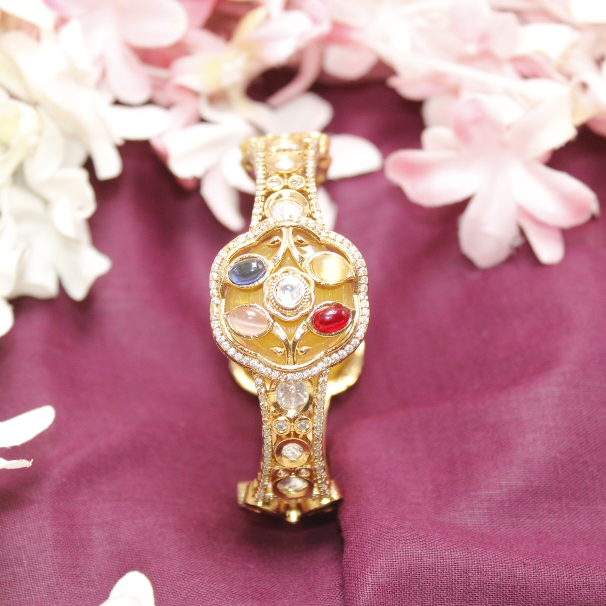 TRADITIONAL STONE & ZIRCON WITH CUTWORK KADA-YELLOW -kada