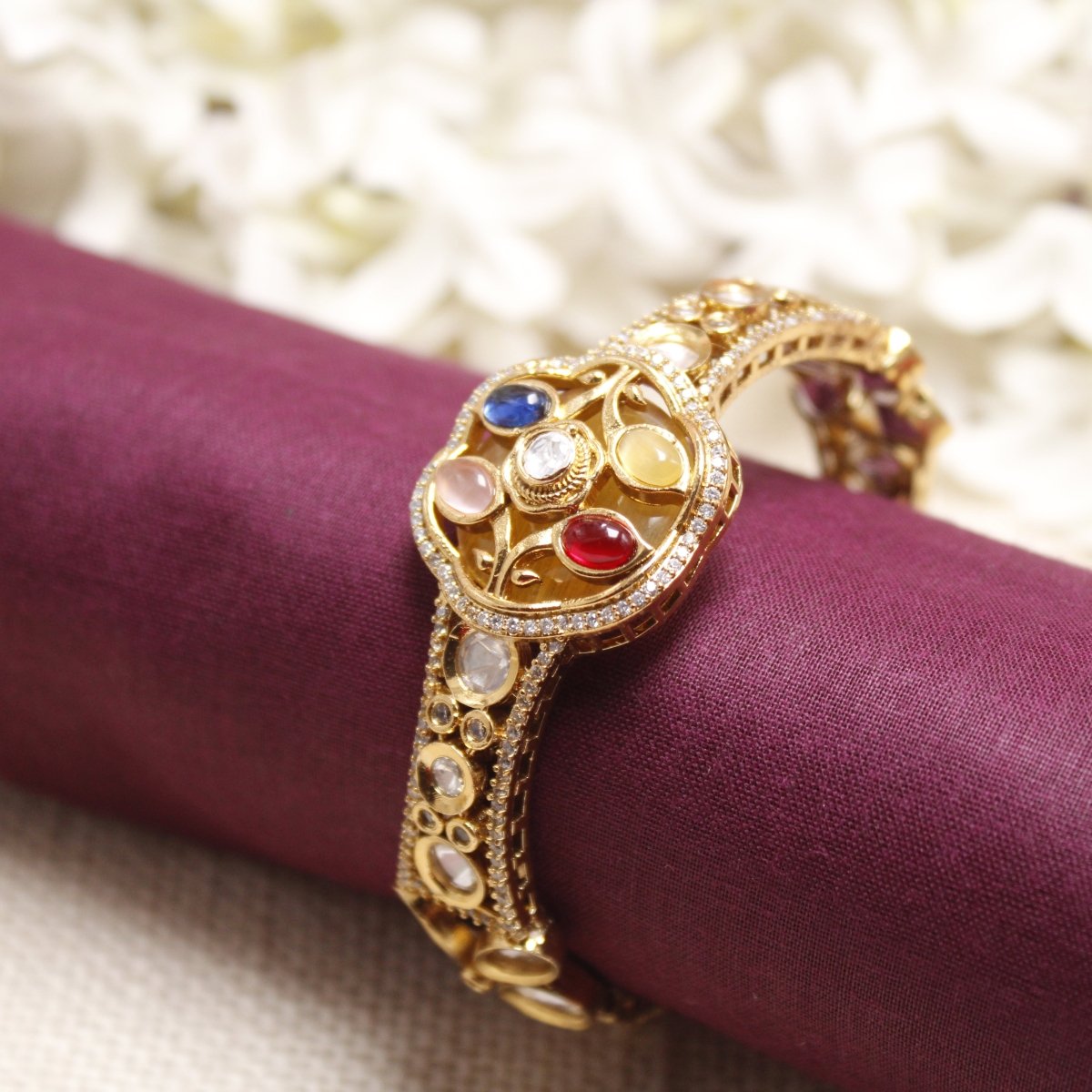 TRADITIONAL STONE & ZIRCON WITH CUTWORK KADA-YELLOW -kada