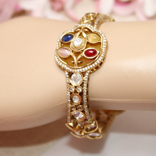 TRADITIONAL STONE & ZIRCON WITH CUTWORK KADA-YELLOW -kada