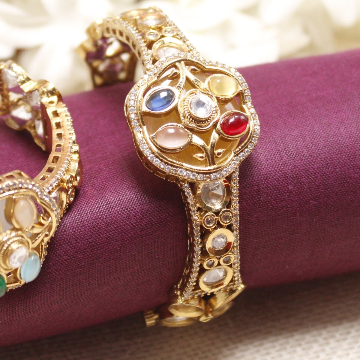 TRADITIONAL STONE & ZIRCON WITH CUTWORK KADA-YELLOW -kada