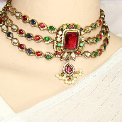 ZHALRA TEEN LADI CHOKER - NAVRATNA - Necklaces