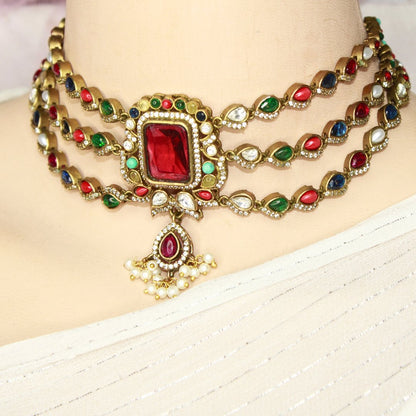 ZHALRA TEEN LADI CHOKER - NAVRATNA - Necklaces