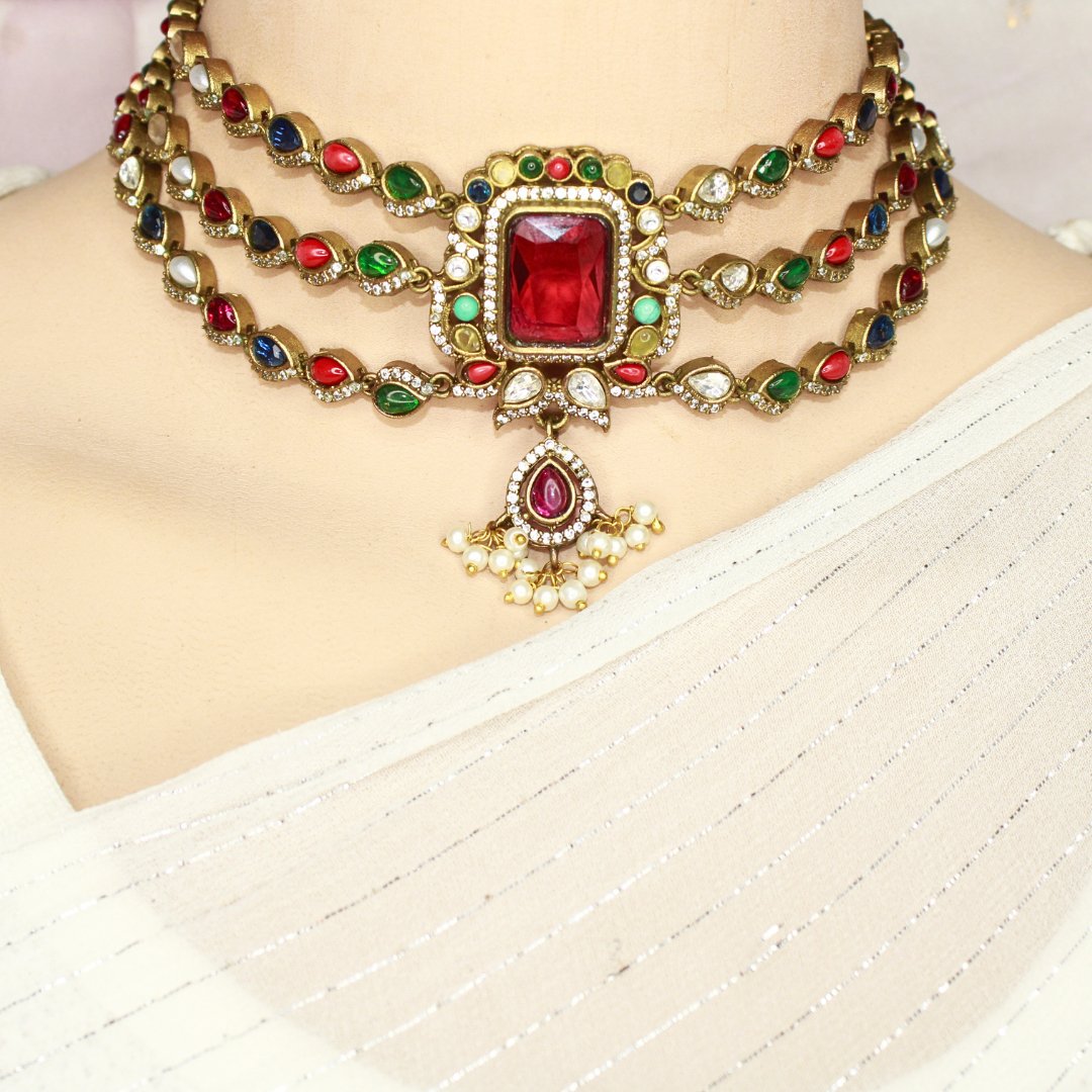 ZHALRA TEEN LADI CHOKER - NAVRATNA - Necklaces