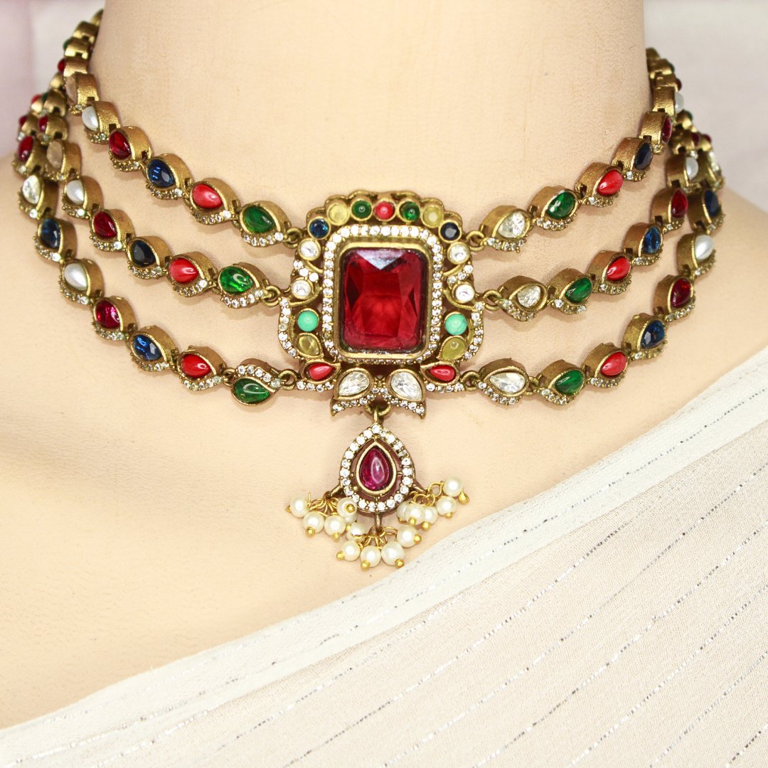 ZHALRA TEEN LADI CHOKER - NAVRATNA - Necklaces