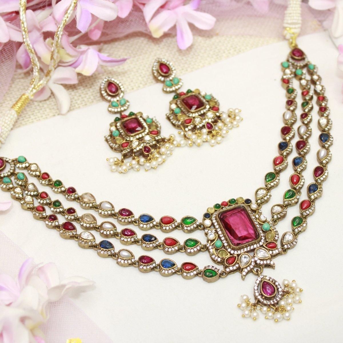 ZHALRA TEEN LADI CHOKER - NAVRATNA - Necklaces