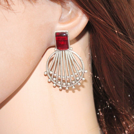 ZIVA MONALISA STONE EARRING-RED -EARRING