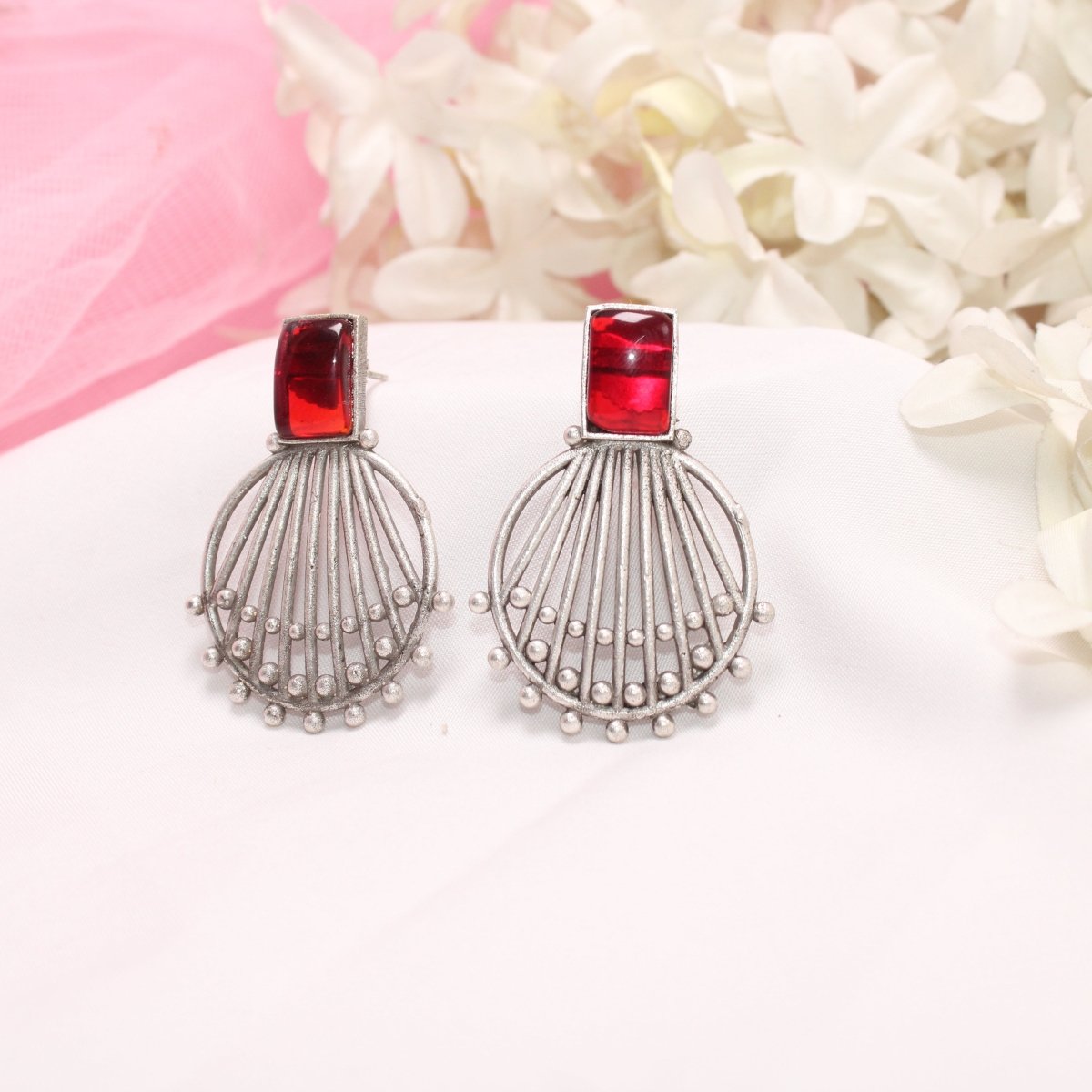 ZIVA MONALISA STONE EARRING-RED -EARRING