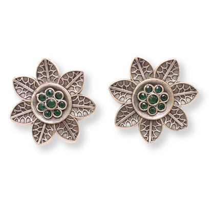 7 LEAVES FLOWER STUD-GREEN -EARRING