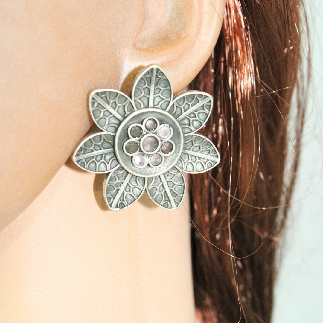 7 LEAVES FLOWER STUD-MAUVE -EARRING