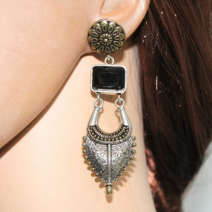 ALIA DUAL TONE JHUMKA- BLACK -Earrings