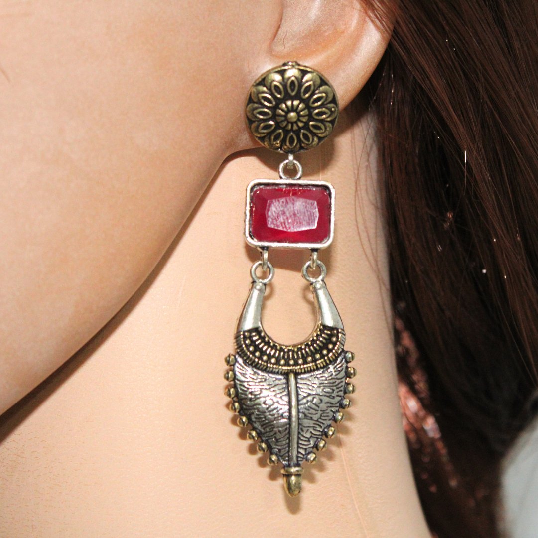 ALIA DUAL TONE JHUMKA- MAROON -Earrings