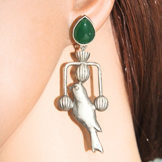 AMBER BIRD DANGLER-GREEN -EARRING