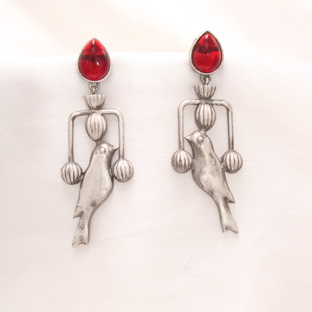 AMBER BIRD DANGLER-MAROON -EARRING