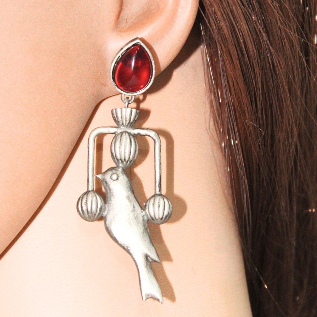 AMBER BIRD DANGLER-MAROON -EARRING