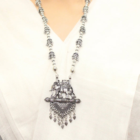 BANJARA PENDANT SET-ELEPHANT PATTERN-WHITE BEADS -