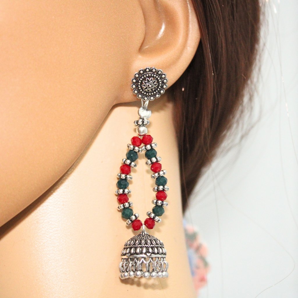 BANJARA PENDANT SET-PEACOCK PATTERN-MAROON&GREEN BEADS -