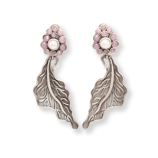 BIG LEAF EARRING DANGLER-PINK -EARRING