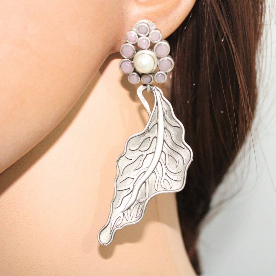 BIG LEAF EARRING DANGLER-PINK -EARRING