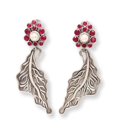 BIG LEAF EARRING DANGLER-RED -EARRING