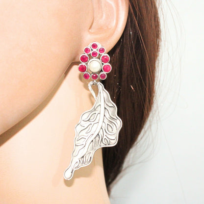 BIG LEAF EARRING DANGLER-RED -EARRING