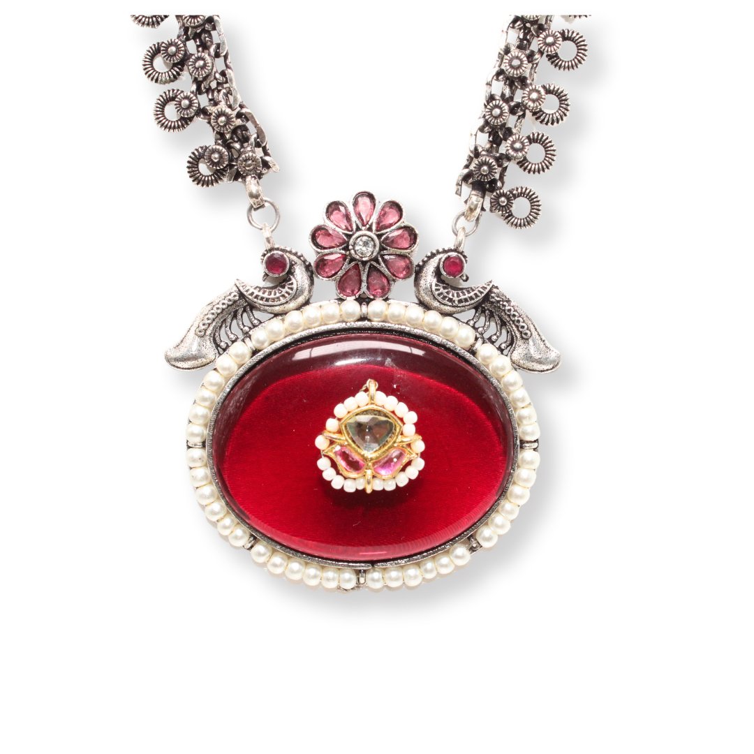 BIG OVAL STONE PENDANT SET-RED -Charms & Pendants