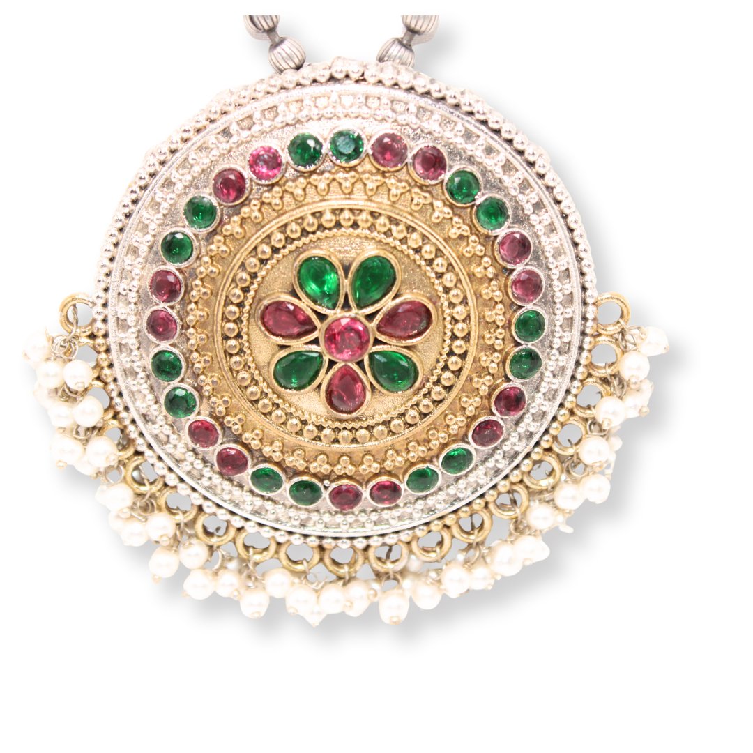 BIG ROUND DUAL-TONE PENDANT SET-MULTICOLOUR -Charms & Pendants