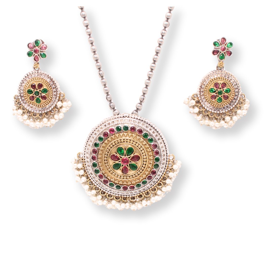 BIG ROUND DUAL-TONE PENDANT SET-MULTICOLOUR -Charms & Pendants