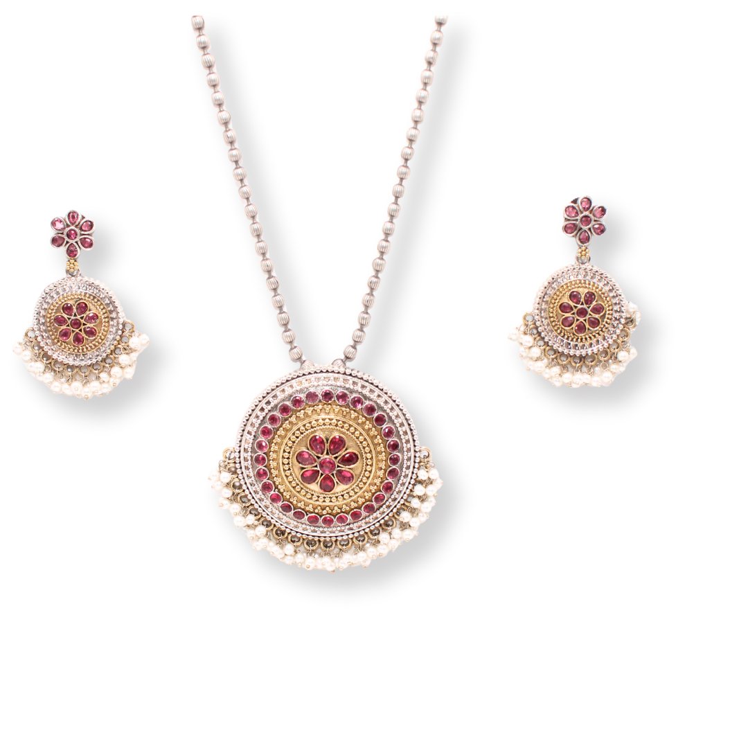 BIG ROUND DUAL-TONE PENDANT SET-PINK -Charms & Pendants