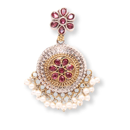 BIG ROUND DUAL-TONE PENDANT SET-PINK -Charms & Pendants