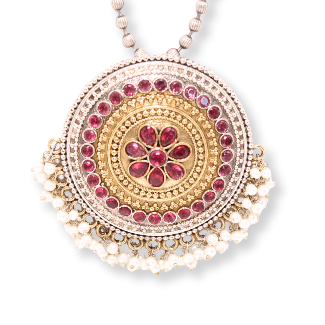 BIG ROUND DUAL-TONE PENDANT SET-PINK -Charms & Pendants