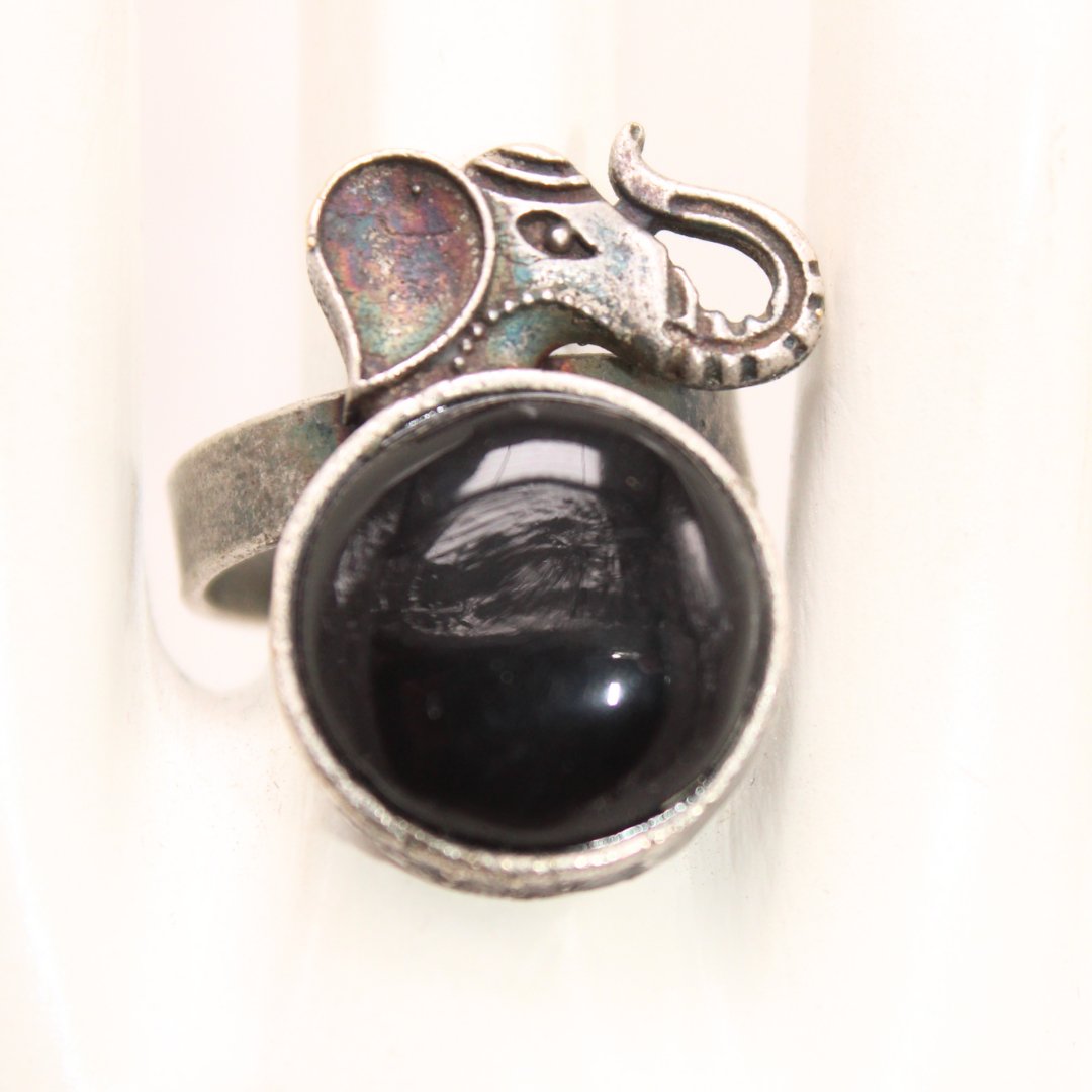 BIG STONE ELEPHANT RING-BLACK -Rings