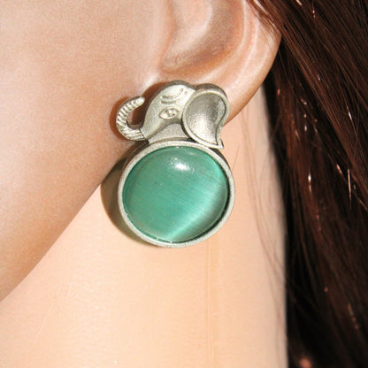 BIG STONE ELEPHANT STUD-MINT -Earrings