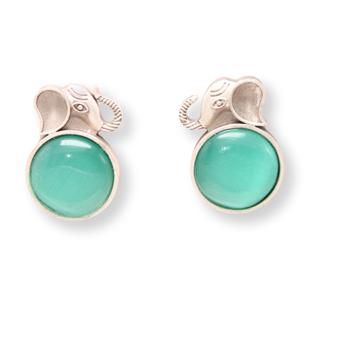 BIG STONE ELEPHANT STUD-MINT -Earrings