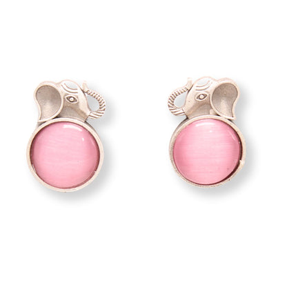 BIG STONE ELEPHANT STUD-PINK -Earrings