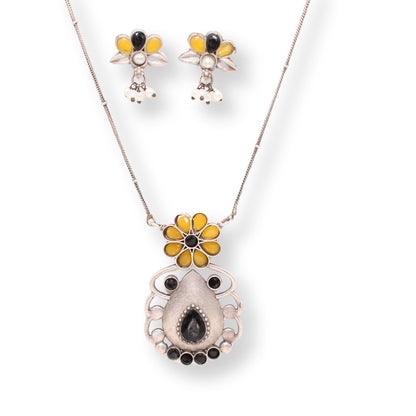 BIG TEAR-DROP WITH STONE PENDANT SET-BLACK & YELLOW -Charms & Pendants