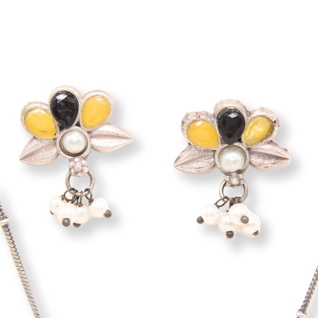 BIG TEAR-DROP WITH STONE PENDANT SET-BLACK & YELLOW -Charms & Pendants