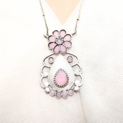 BIG TEAR-DROP WITH STONE PENDANT SET-PINK -Charms & Pendants