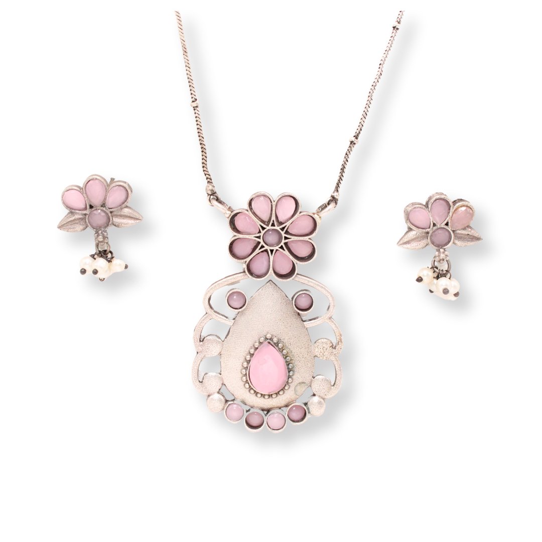 BIG TEAR-DROP WITH STONE PENDANT SET-PINK -Charms & Pendants