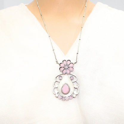 BIG TEAR-DROP WITH STONE PENDANT SET-PINK -Charms & Pendants