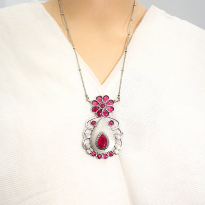 BIG TEAR-DROP WITH STONE PENDANT SET-RED -Charms & Pendants