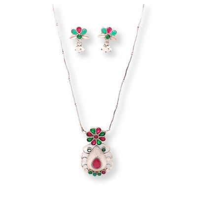 BIG TEAR-DROP WITH STONE PENDANT SET-RED & GREEN -Charms & Pendants