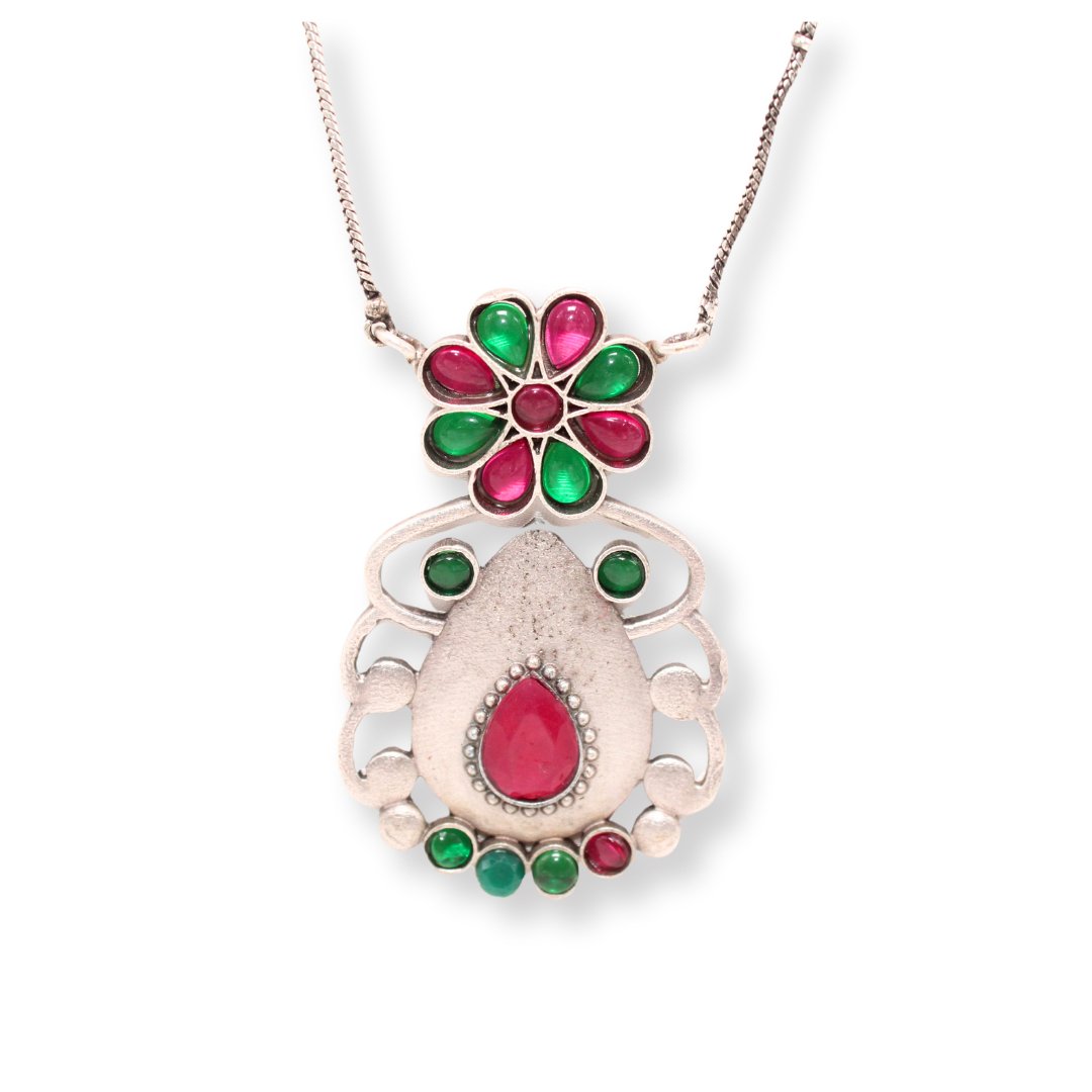 BIG TEAR-DROP WITH STONE PENDANT SET-RED & GREEN -Charms & Pendants