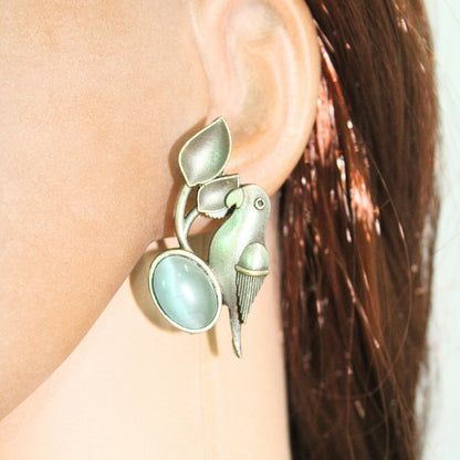 BIRD PATTERN WITH OVAL STONE STUDS-SKY BLUE -EARRING