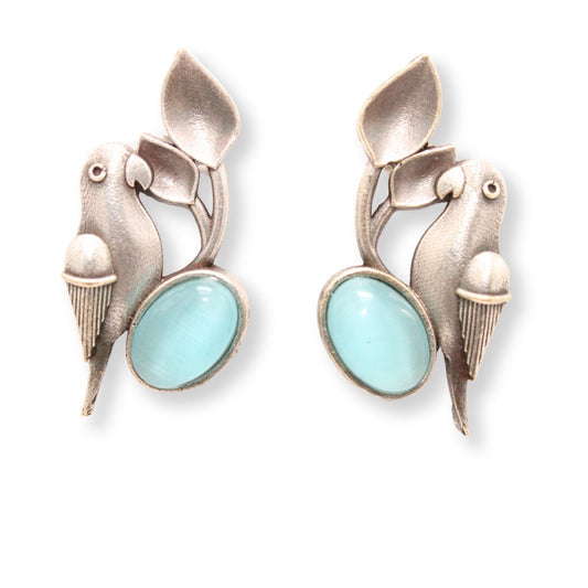 BIRD PATTERN WITH OVAL STONE STUDS-SKY BLUE -EARRING