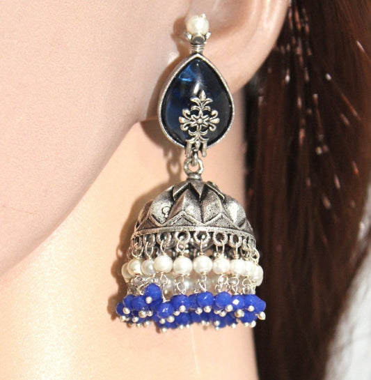 BLUE BLOSSOM JHUMKA EARRINGS -EARRING