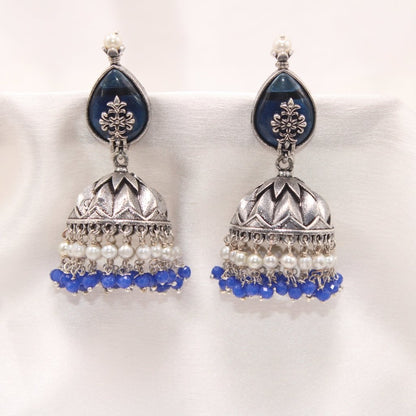 BLUE BLOSSOM JHUMKA EARRINGS -EARRING