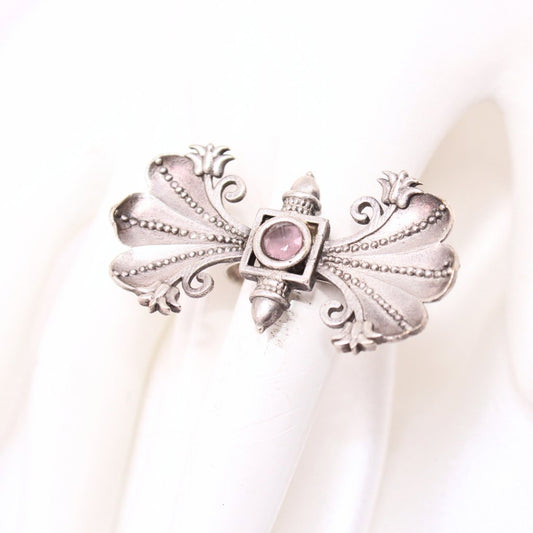 BUTTERFLY PATTERN WITH STONE STATEMENT FINGER RING-MAUVE -Rings