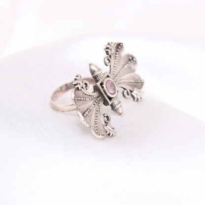 BUTTERFLY PATTERN WITH STONE STATEMENT FINGER RING-MAUVE -Rings