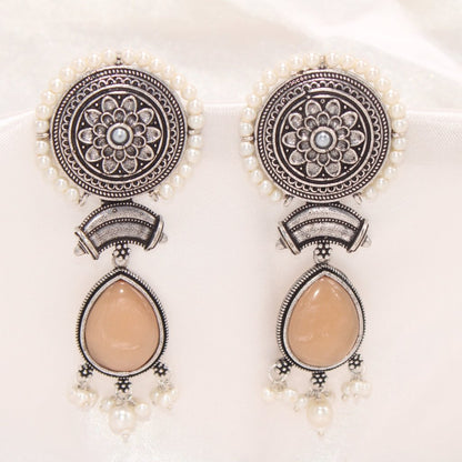 CHAKRA CHANDBALI JHUMKA WITH TEAR DROP STONE-LIGHT BROWN -EARRING